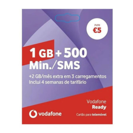 Cartão sim vodafone ready 1gb+500 min/sms
