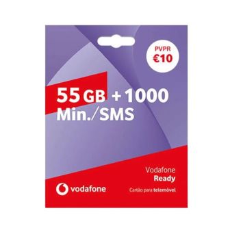 Cartão sim vodafone ready 55gb de internet e 1000min./sms/mês válidos nas primei