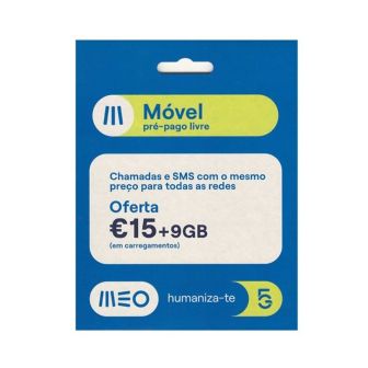 Cartao sim meo movel pre-pago livre €15 + 9gb bonus